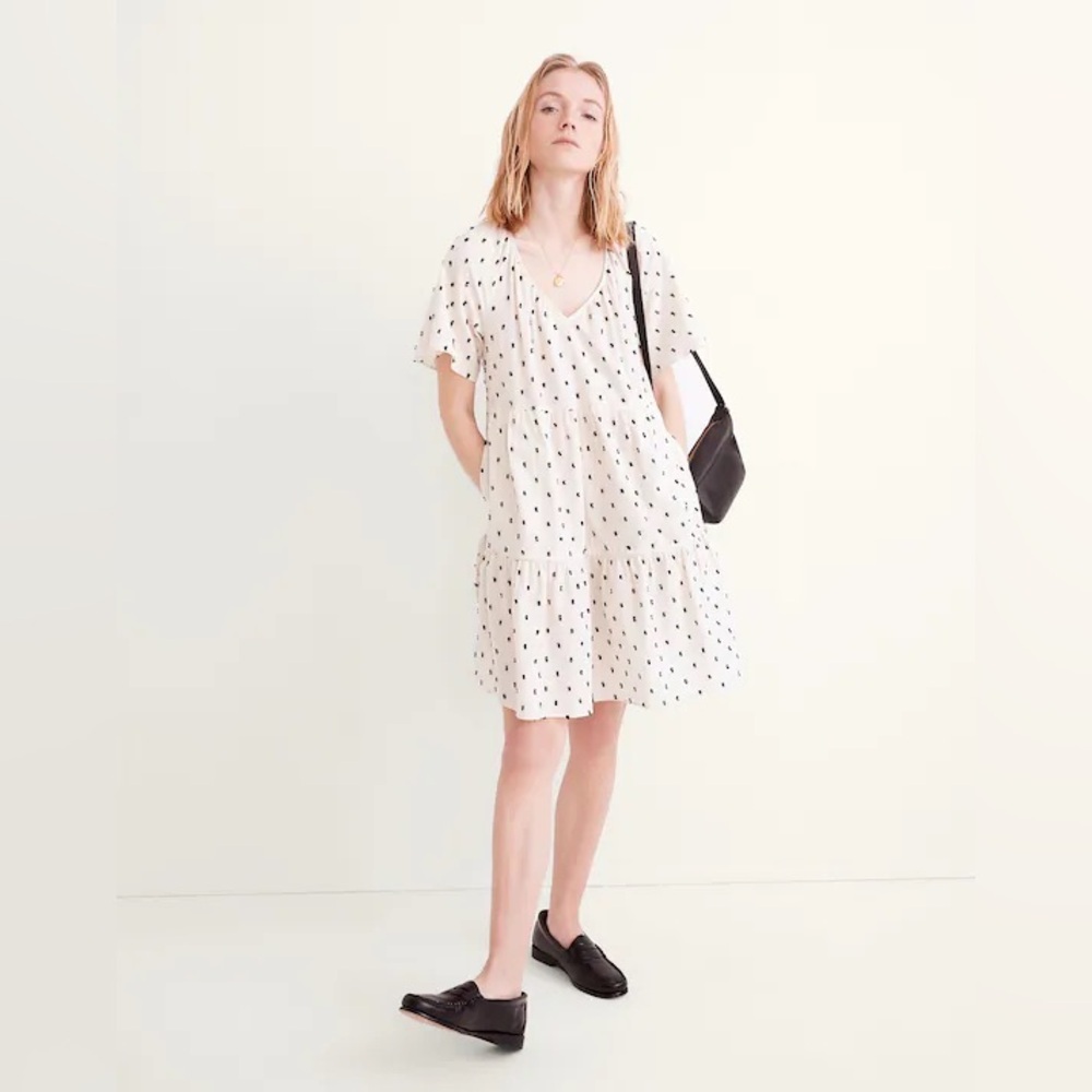 Madewell Cotton-Linen Lorelei Mini Dress in Clip Dot , sz : large